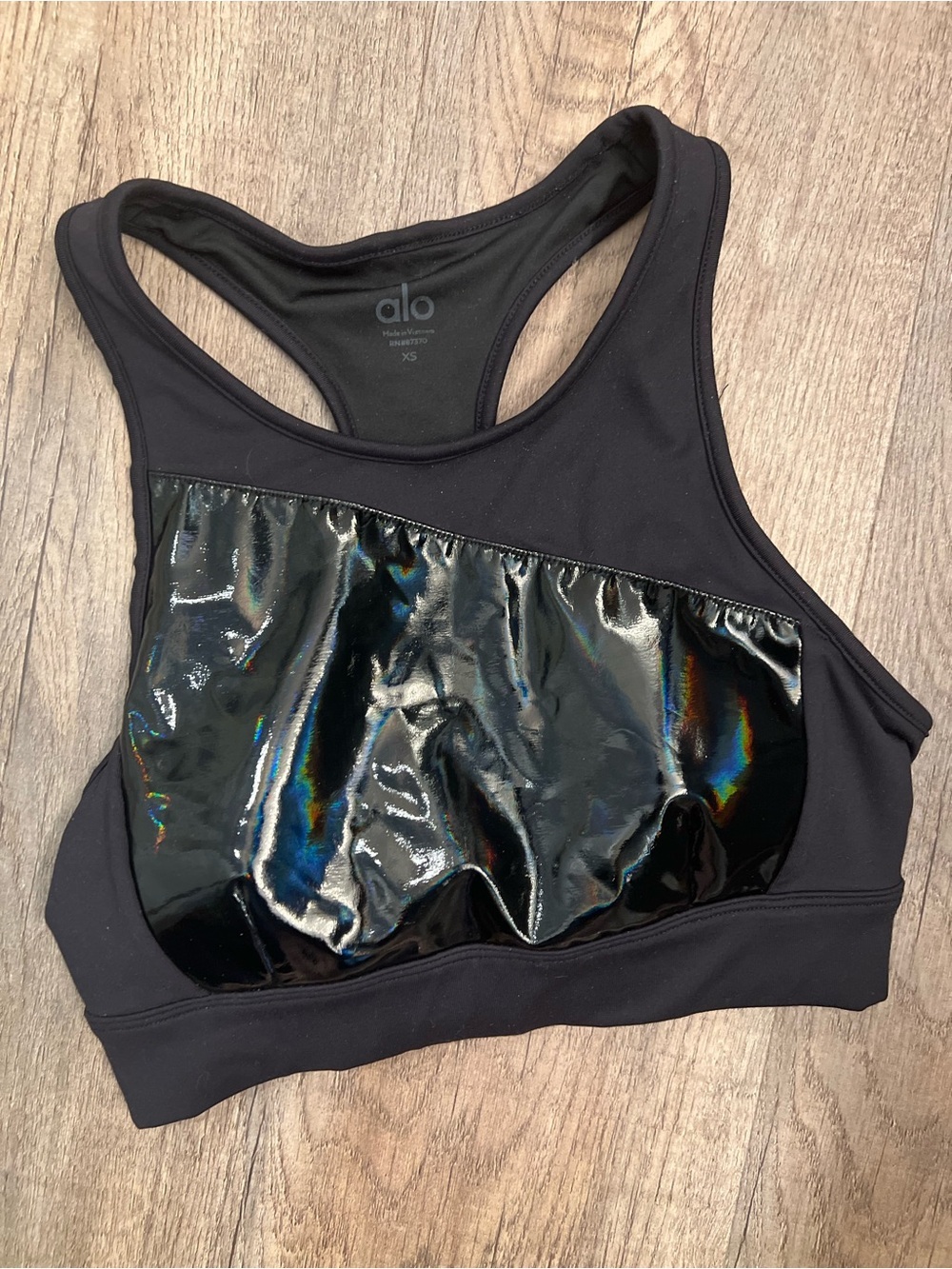 Alo Yoga Super Shine Flash Bra XS Black Iridescent Racerback Sports Bra